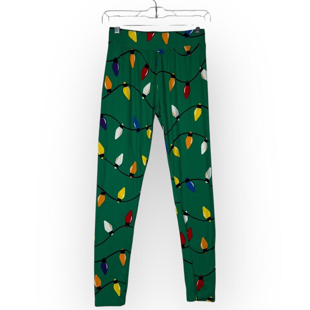 Women's Green Christmas Leggings with Multicolor Lights Small‎ Xmas